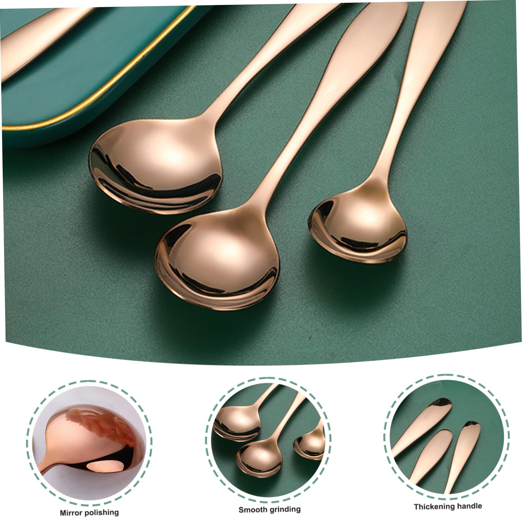 4 cucharas soperas redondas de acero inoxidable