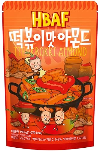 Oficial Gilim HBAF Bocadillo de almendras Tteokbokki picante coreano condimentado (Toppoki, 1 paquete de 6.70 oz)