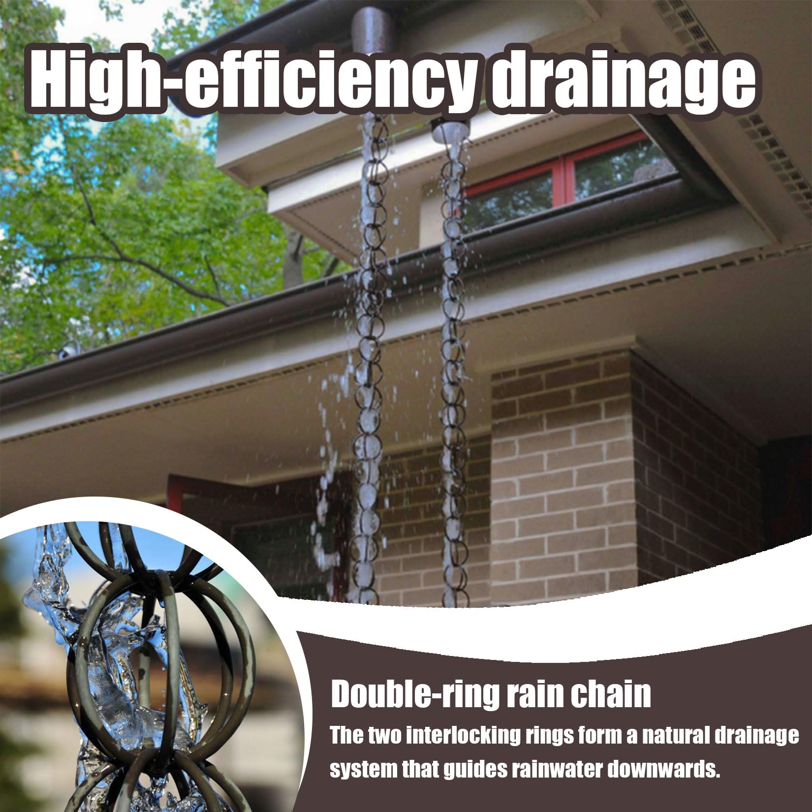 Cascada Decorativa de Cadenas de Lluvia,Cadena de Lluvia Exterior,Desviador del Agua de Lluvia de los Bajantes de los Canales,Pabellón,Porche,Villa,jardín,decoración del hogar 2.2m(7.3ft)