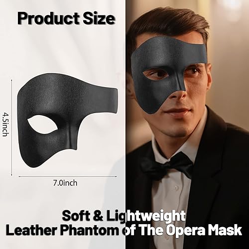 Miniatura 2 de HyperFun Máscara de mascarada para hombre, fantasma de la ópera, máscara veneciana de cuero suave, para fiestas temáticas