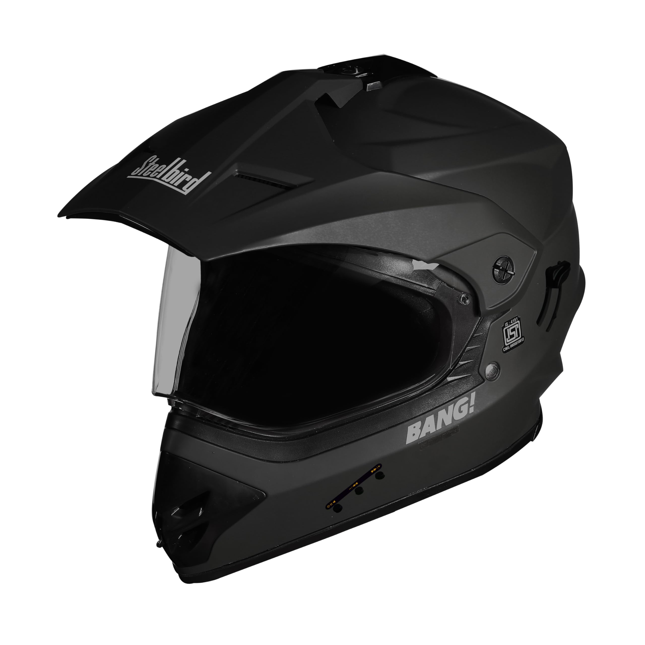 Steelbird SBH-13 Bang Bluetooth Off Road ISI Certified Motocross Double Visor Full Face Helmet with Inner Smoke Sunshield (Large 600 MM, Matt Black)