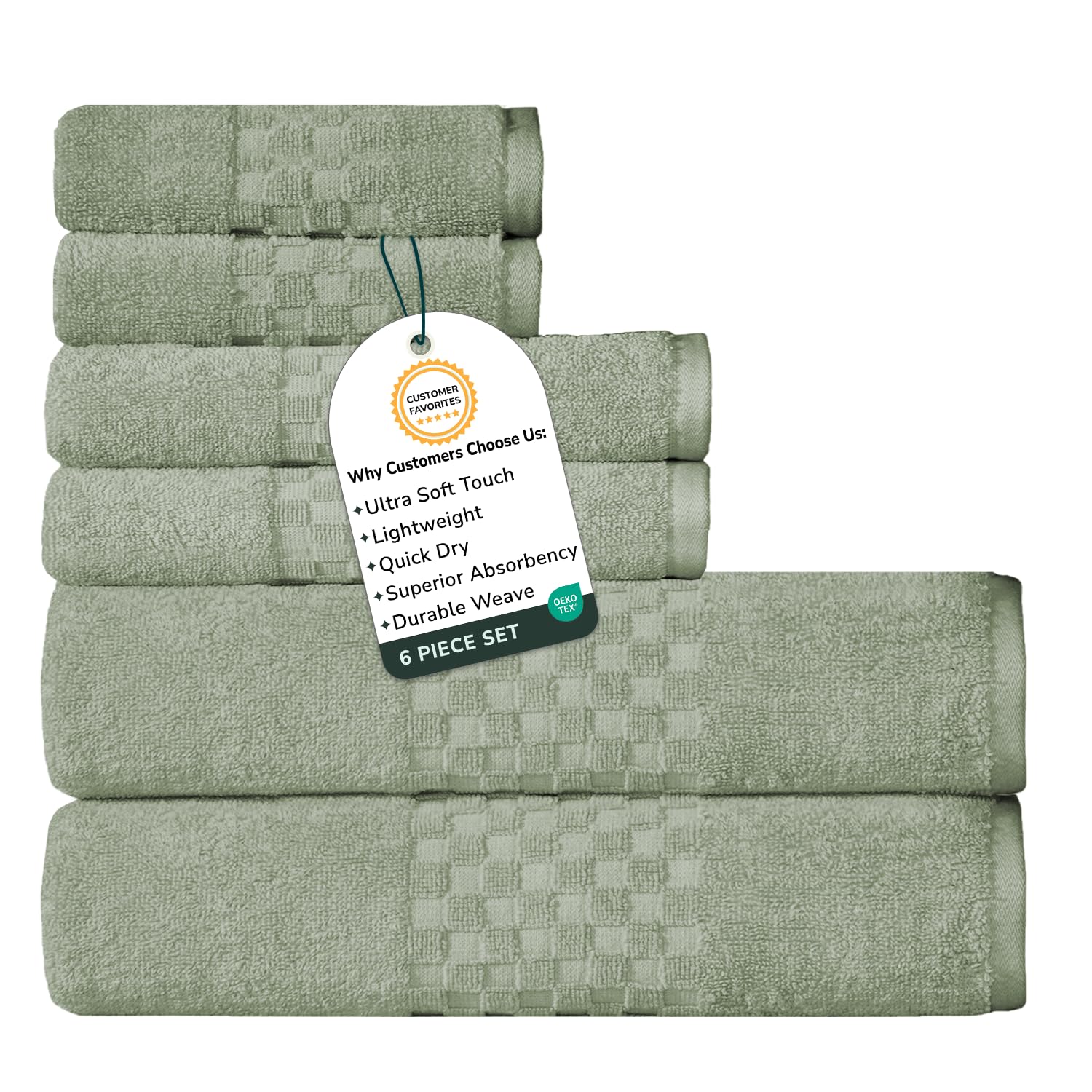 Feather & Stitch 6-Piece Towel Set Sage Green