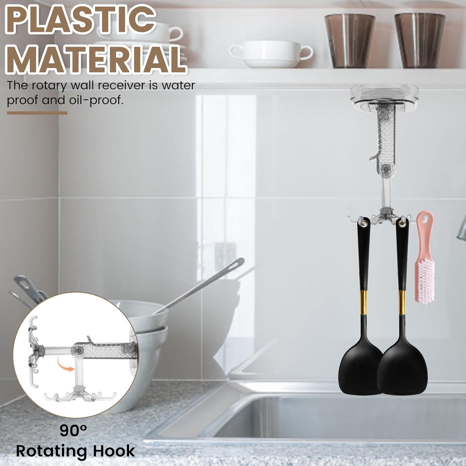 Rotating Folding Hook, Waterproof Kitchens Utensil Hanger 360 Degrees Practical Multipurpose Under Cabinets Hooks Hanging Utensils Rack