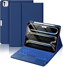 Hamile for iPad Pro 11-inch Case with Keyboard M5/M4 - Magnetic Wireless | Multi-Touch Trackpad, 7-Color Backlit Detachable Keyboard, Stain Proof Folio Cover, for iPad Pro 11 in 2025 2024, Navy Blue