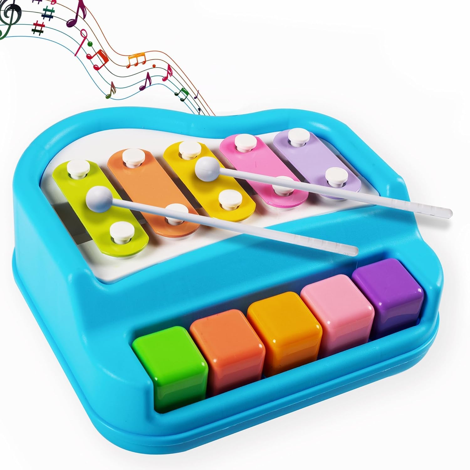 8 Tone Xylophone Learning Toys Kids Educational Knock Playing 2 in 1 Colorful Plastic Percussion Piano Toy (Multi Color)-image-17