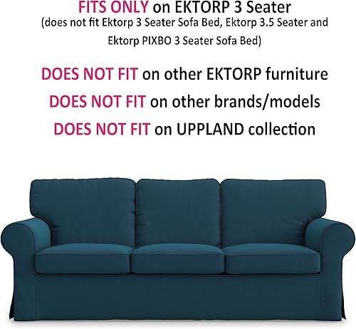 Miniatura 2 de Ektorp - Funda de repuesto para sofá de 3 asientos de algodón hecha para IKEA Ektorp 3 asientos (azul algodón), no es compatible con sofá Ektorp de
