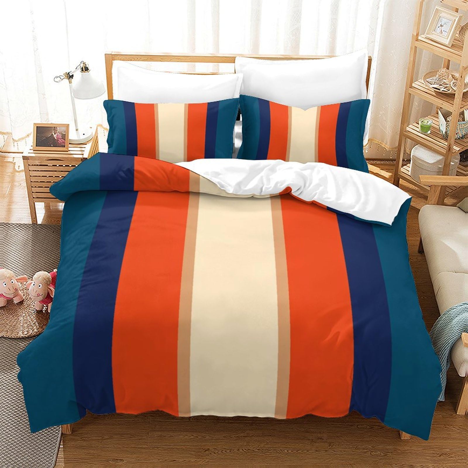 P1S9U7W5Y Striped 3D Printed Duvet Cover Set 3pcs Microfiber Modern Stripe Bedding Set Single（140x200cm）