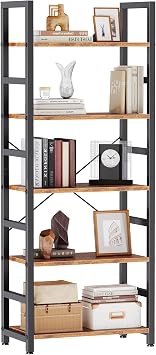 DUMOS 5-Tier Bookshelf, Modern Tall Bookcase, Open Storage Display Shelf for Living Room, Bedroom, Home Office, Narrow Standing Shelving Unit for Books, CDs, Decor,Rustic Brown