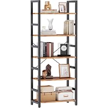 DUMOS 5-Tier Bookshelf, Modern Tall Bookcase, Open Storage Display Shelf for Living Room, Bedroom, Home Office, Narrow Standing Shelving Unit for Books, CDs, Decor,Rustic Brown