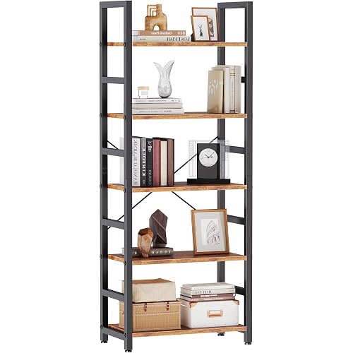 DUMOS 5-Tier Bookshelf, Modern Tall Bookcase Book Shelf Storage Organizer