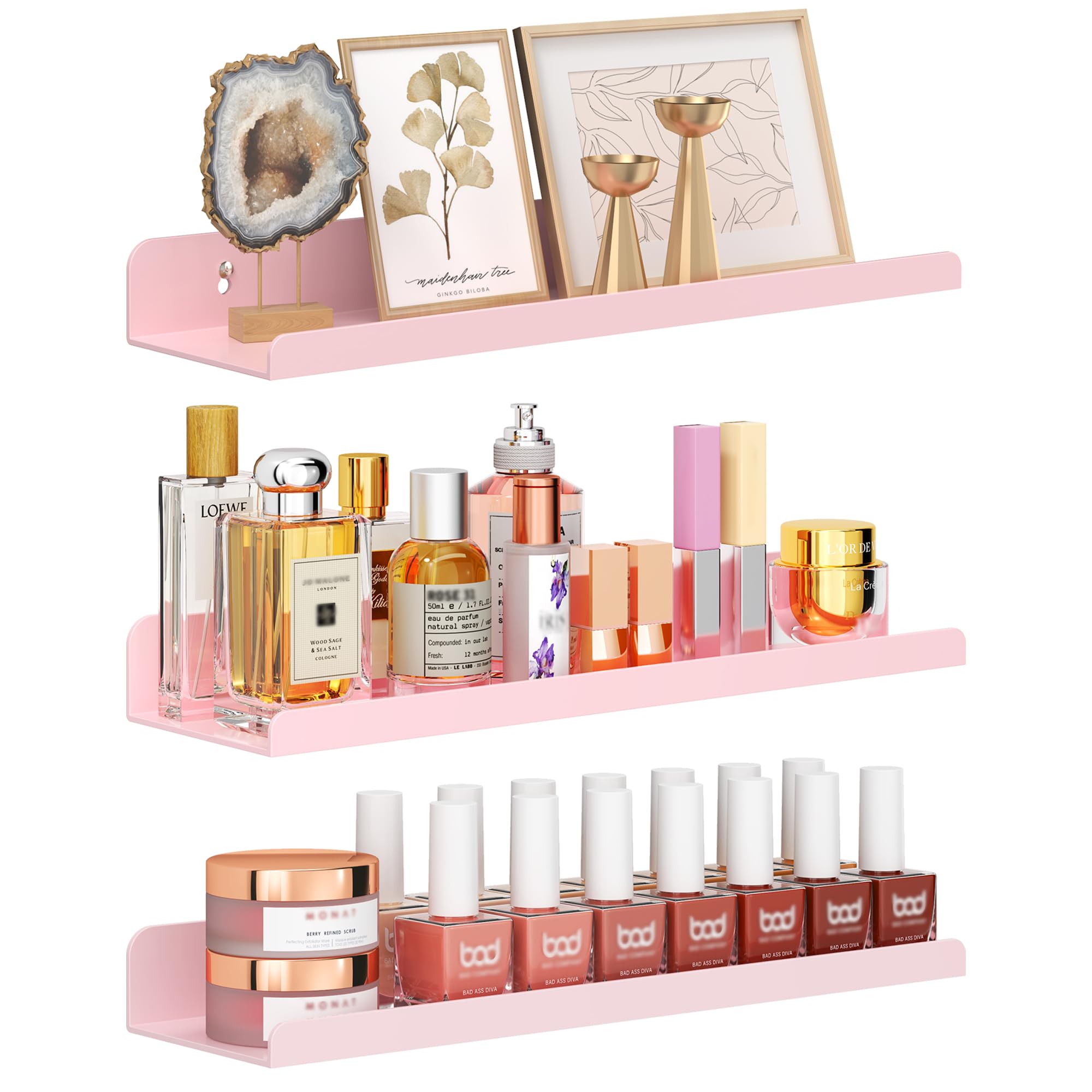 Qukaka Floating Shelves - 3 Pack, Clear Display Ledges -13 Qukaka Floating Shelves - 3 Pack, Clear Display Ledges -13