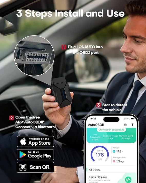 OBD2 Scanner Bluetooth Wireless Car Diagnostic Tool for iPhone & Android