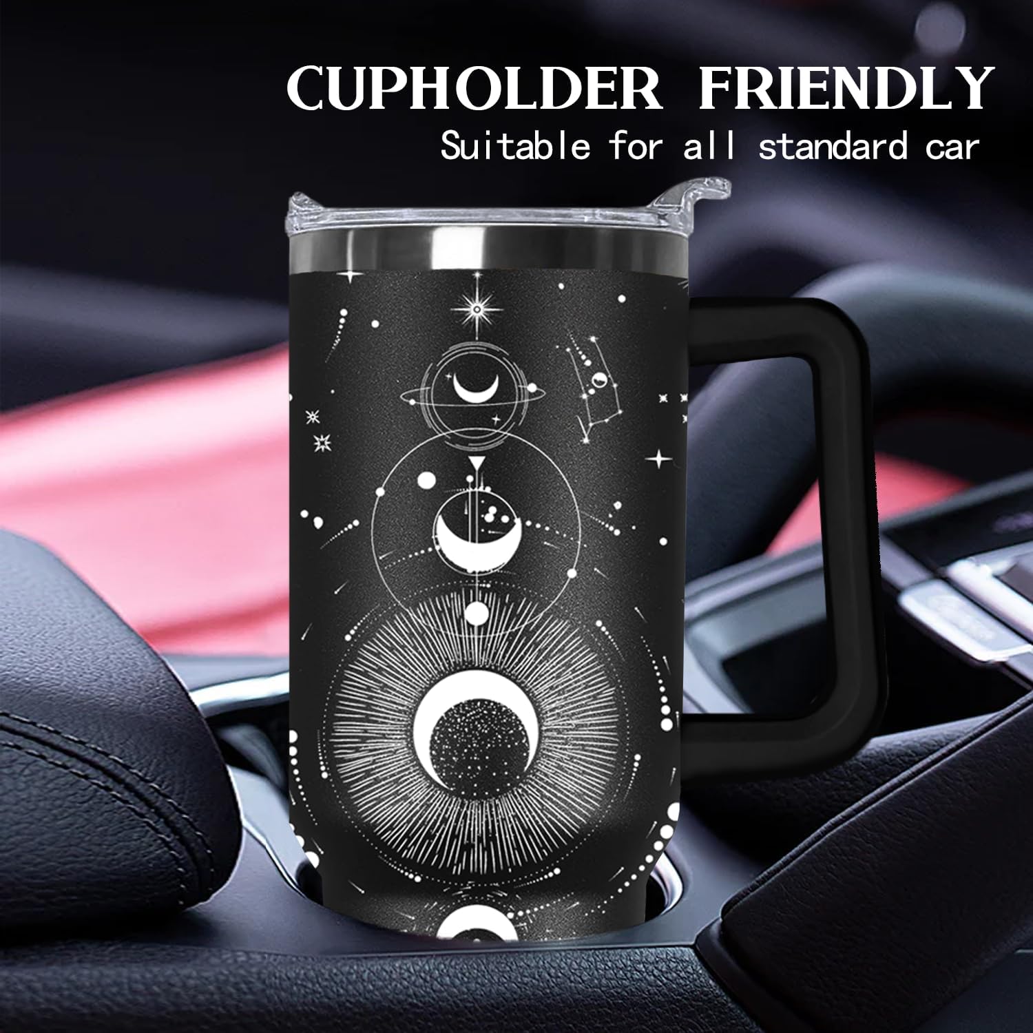 Ceovfoi 40oz Goth Tumbler with Handle Lid and Straw, Sun and Moon Cup Gothic Witch Coffee Travel Mug Cup,Astrology Witchy Gifts for Women, Goth Halloween Decor Witch Stuff for Women - Image 4