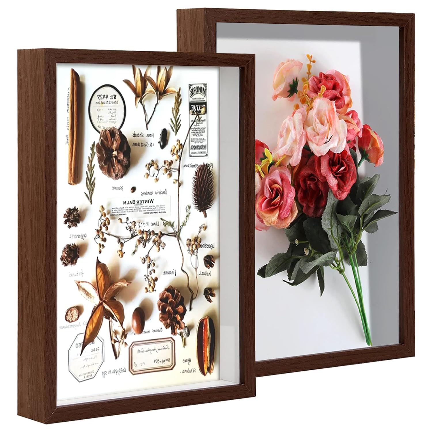 TourKing2Pcs Shadow Box Frames A4, 22.7x31.4cm Deep Box Picture Frame, Wooden 3D Photo Frames Display Box Frame for Crafts Memorabilia Pictures Flowers Tickets Tabletop and Wall (walnut)