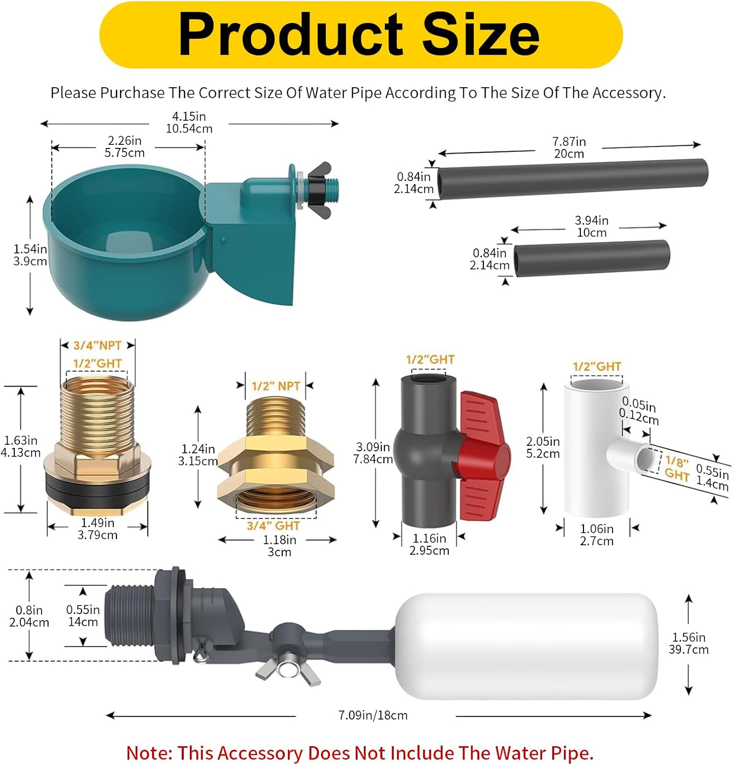 Pipeline Automatic Poultry Waterer System Set (68 Accessories Included),Chicken Duck Goose Water Feeder with 8-Inch SCH,80 1/2" PVC Water Pipes,Quail Water Cup,Ball Valves,Garden Hose,Poultry Waterer