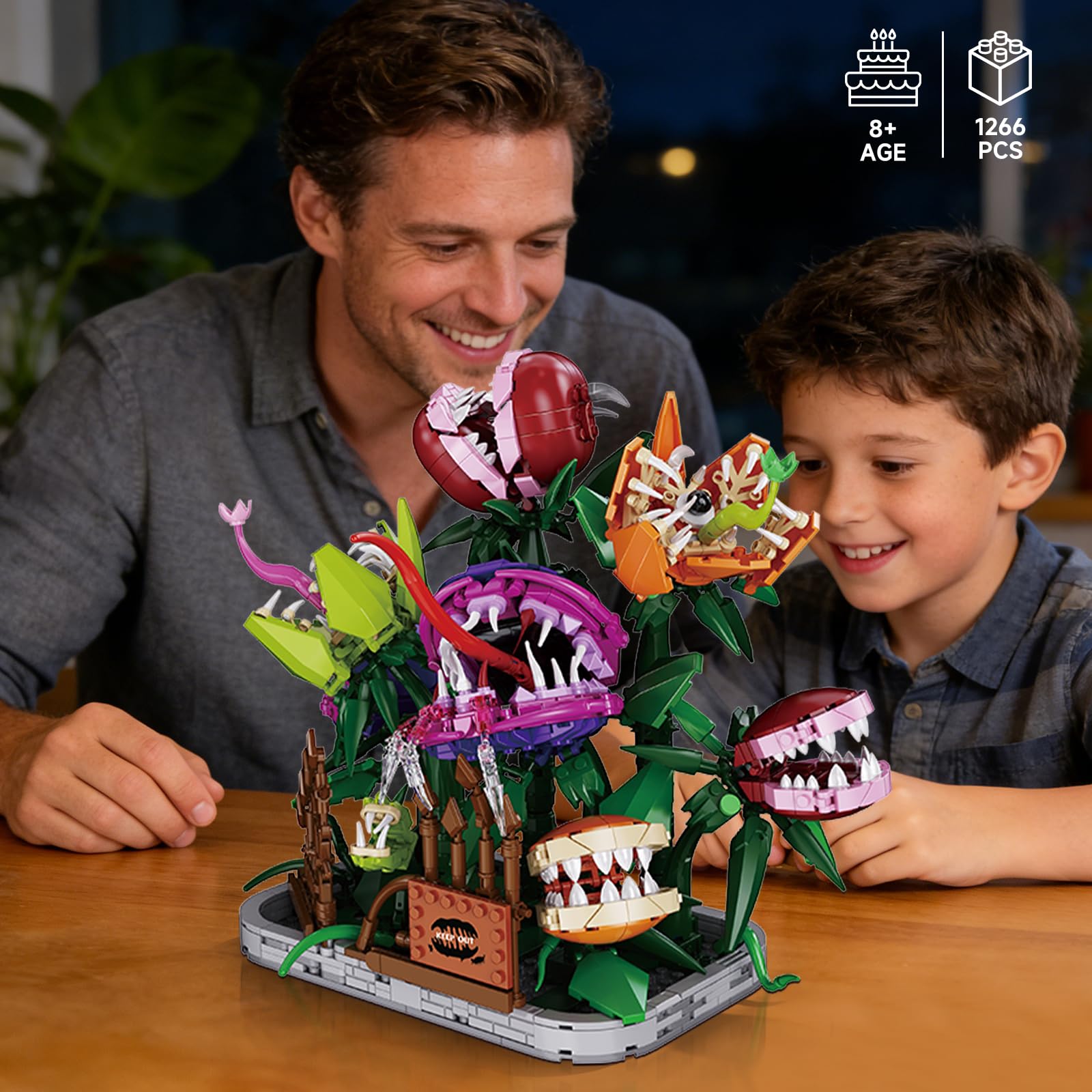 Audrey - Set di 2 blocchi per la costruzione di piante carnivore Piranha, 1266 pezzi, piccolo negozio di orrori, fiori, compatibile con Lego, kit per la costruzione di piante mostri creativi, regalo