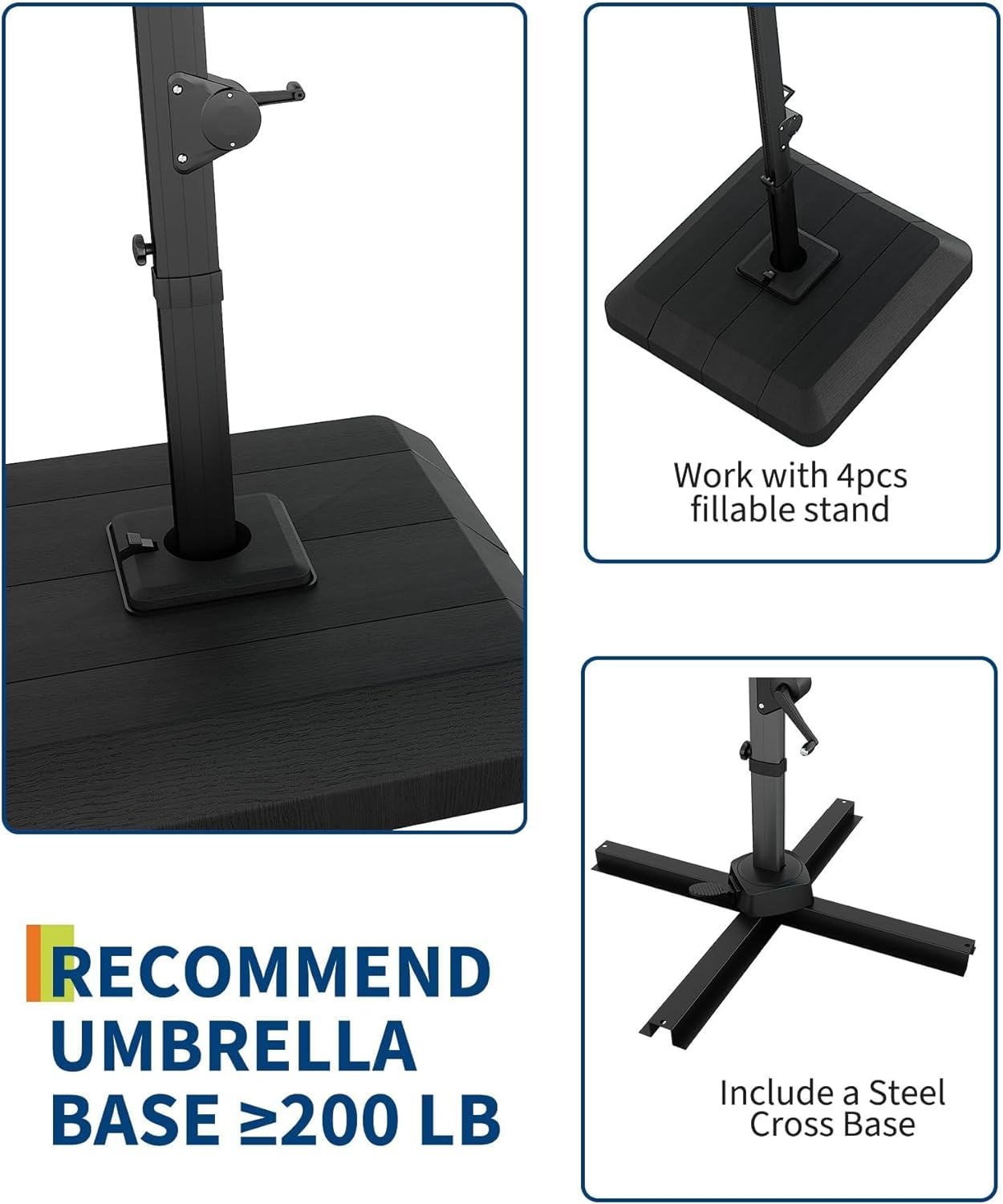 Garvee 10 ft Solar Lights Cantilever Patio Umbrella with Base Included, 360° Rotation Offset Umbrella, Easy Crank & Tilt Adjustment, UV Protection for Backyard, Poolside, Deck - Image 8