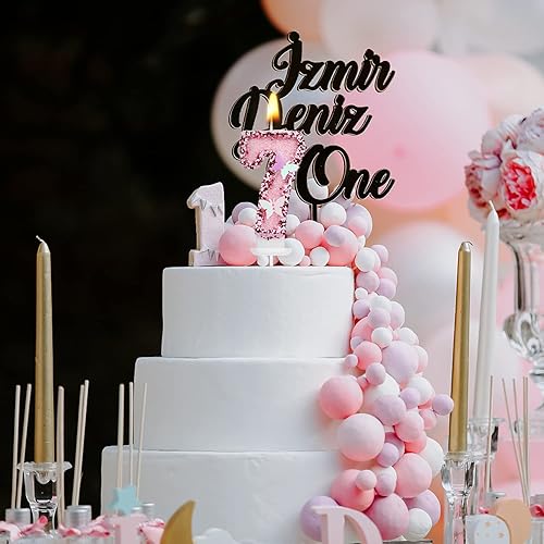 Vista 44 de Velas de números de cumpleaños de 3 x 2 pulgadas, velas de números con purpurina, velas de cumpleaños de mariposa rosa con lentejuelas