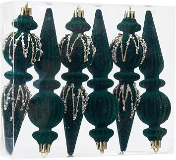 Green Velvet Christmas Ornaments Set,6 Pack Plastic Shatterproof Christmas Ball Hanging Ornaments for Xmas Tree Decorations6.7Inch