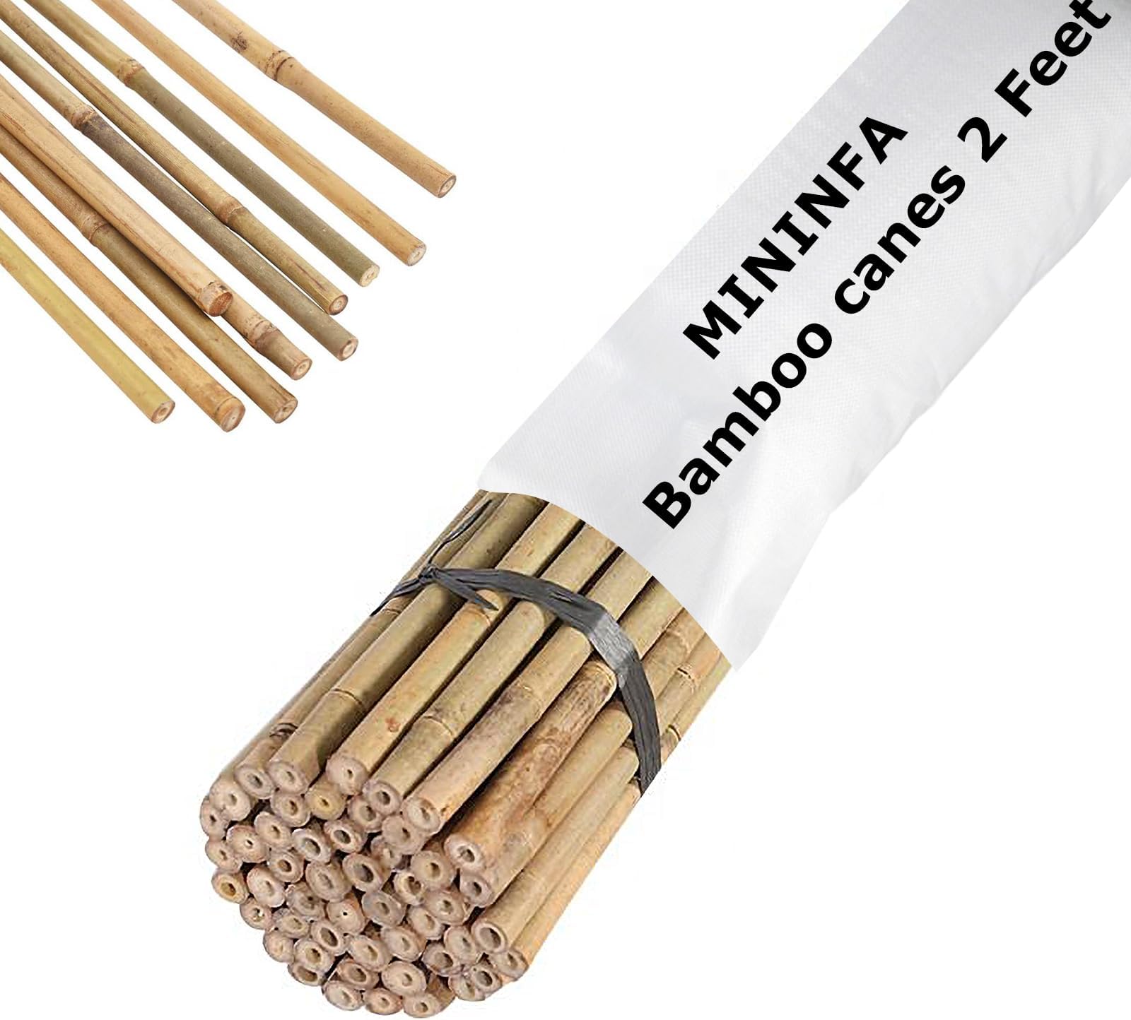 Mininfa Natural Bamboo Sticks 60 cm, Eco-Friendly Bamboo Poles, Bamboo Sticks, Plant Sticks for Tomatoes, Trees, Beans, Pack of 50