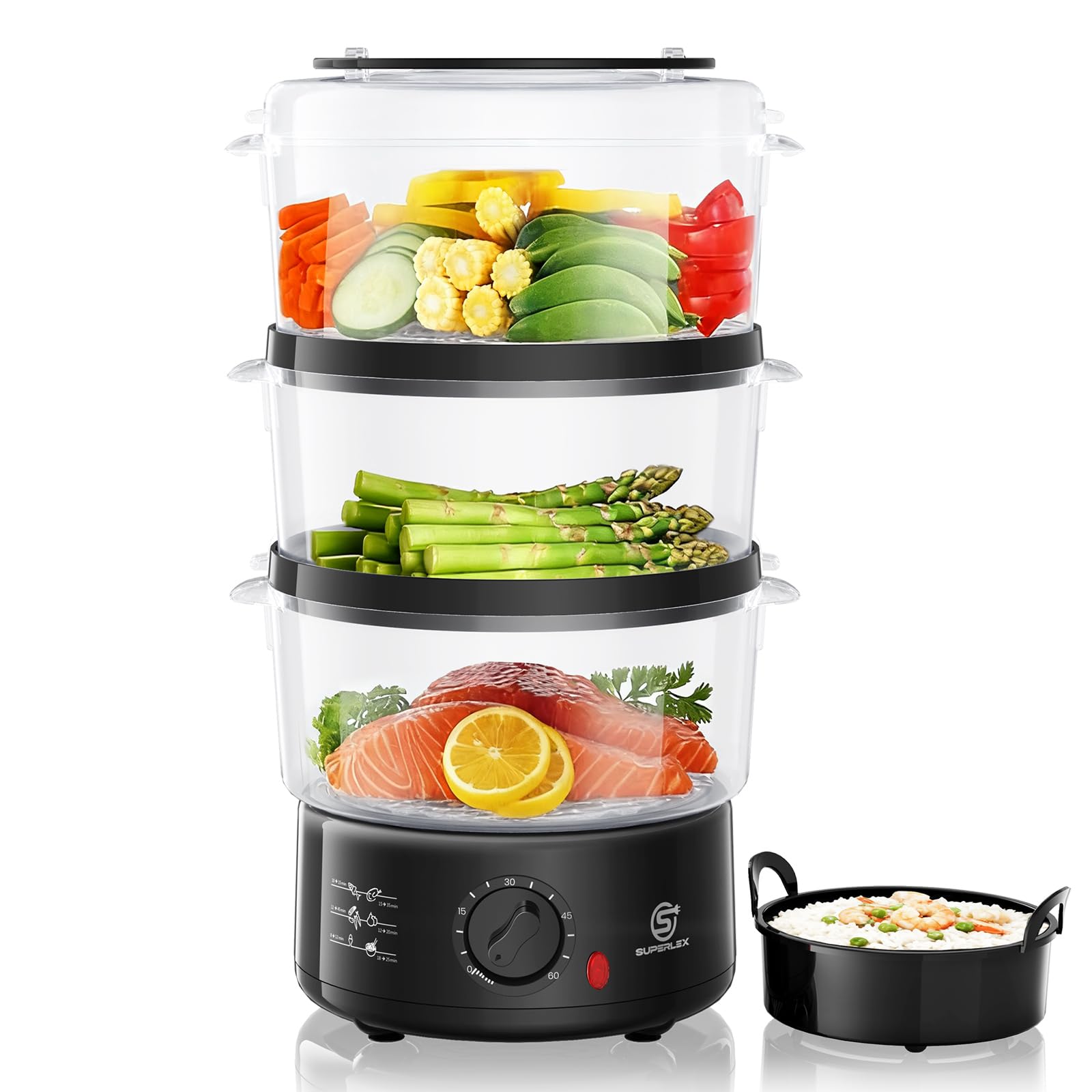 SUPERLEX 3-Tier Food Steamer, 7.5L Electric Vegetable Steamer, 550W