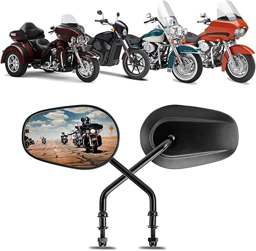 Miniatura 4 de LKV Espejos retrovisores para motocicleta, ajuste de 360 grados, espejos laterales de vástago largo para Harley Sportster Road King Softail Street