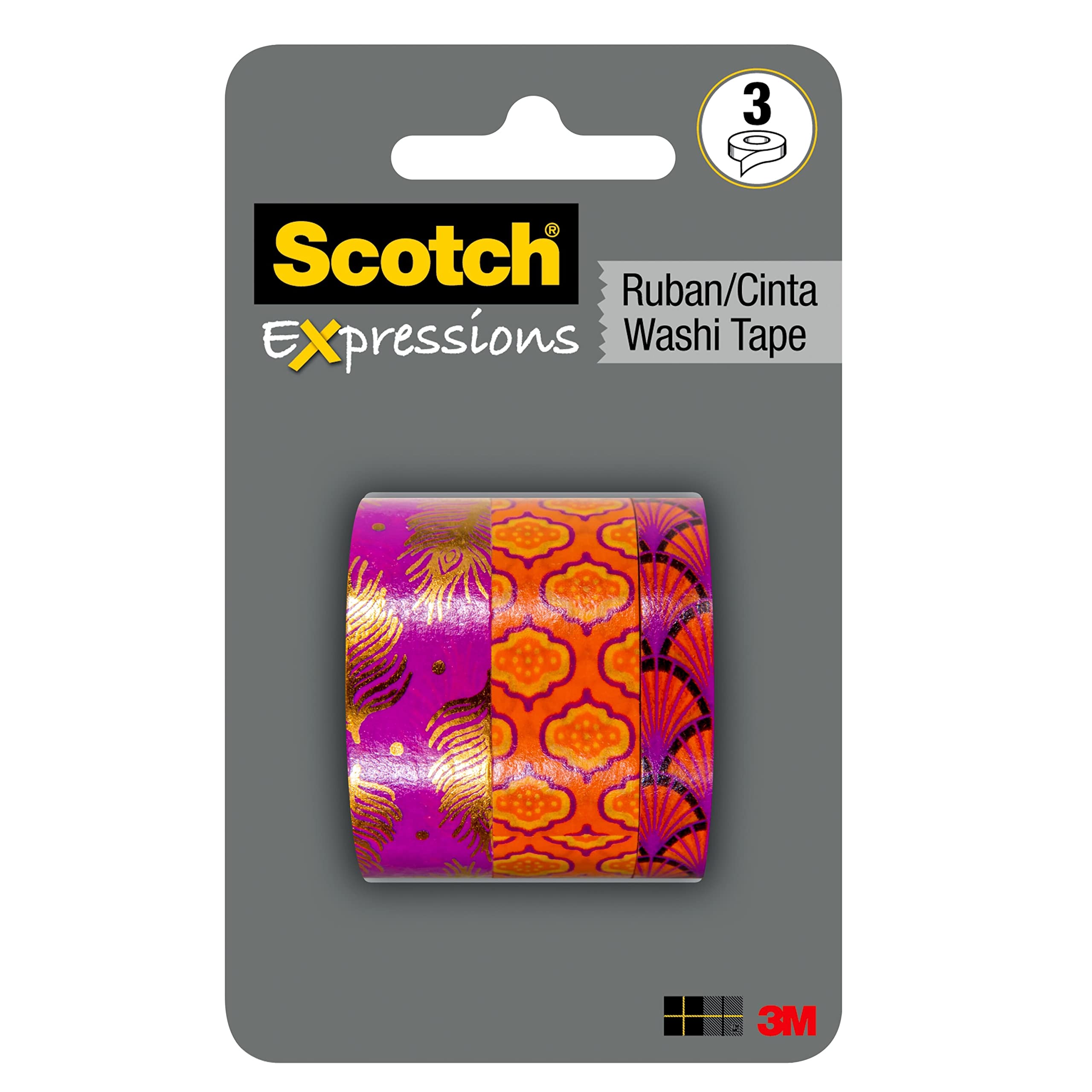 3MExpressions Pack Scotch Washi Tape: 3-Pack/Assorted (3 Patterns) Style #11/3-Pack