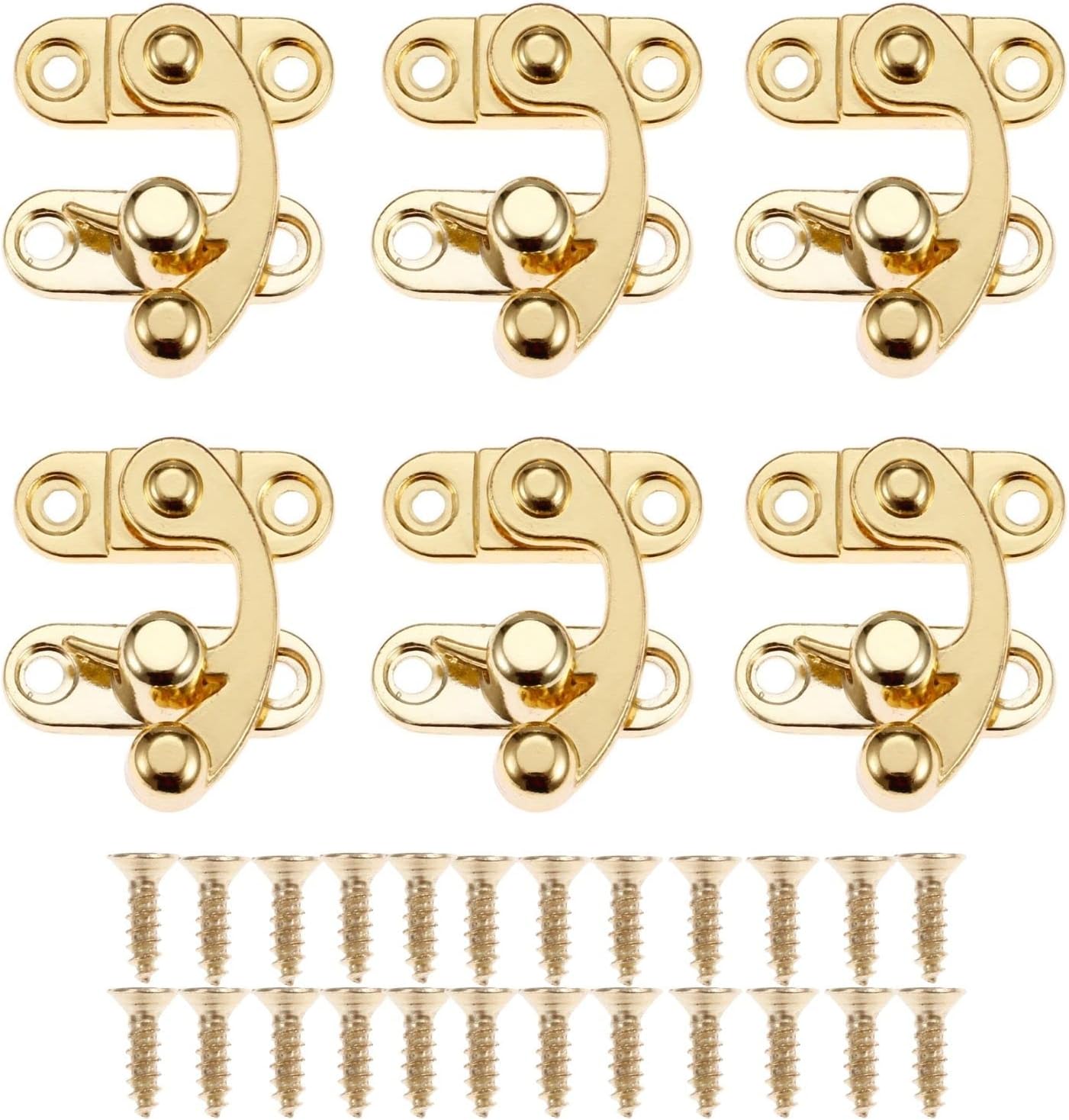Yetaha 6Pcs Zinc Alloy Right Lock Clasp Toggle Latch Buckles, Antique Hook Hasps with 24 Mounting Screws for Vintage Wooden Box Jewelry Gift Wine Cabinet Toolbox Suitcases