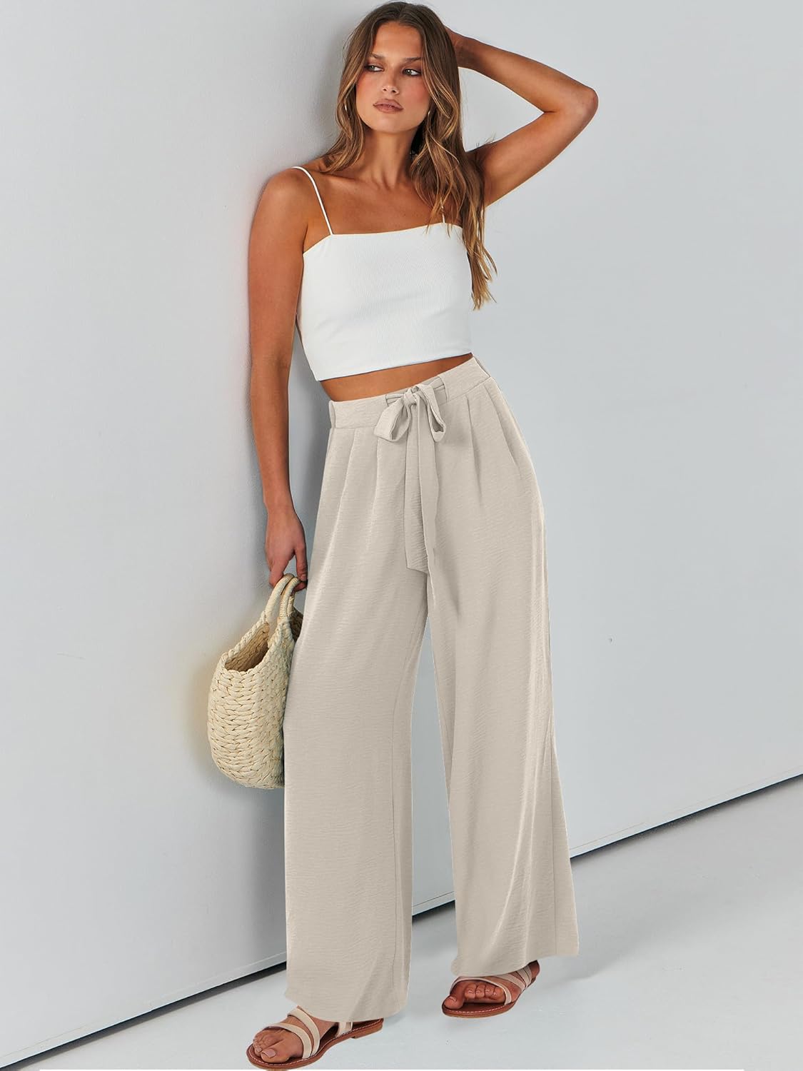 Caracilia Wide Leg Palazzo Pants for Women Summer High Waist Flowy Loose Casual Lounge Trousers Beach Travel Vacation Clothes - Image 9