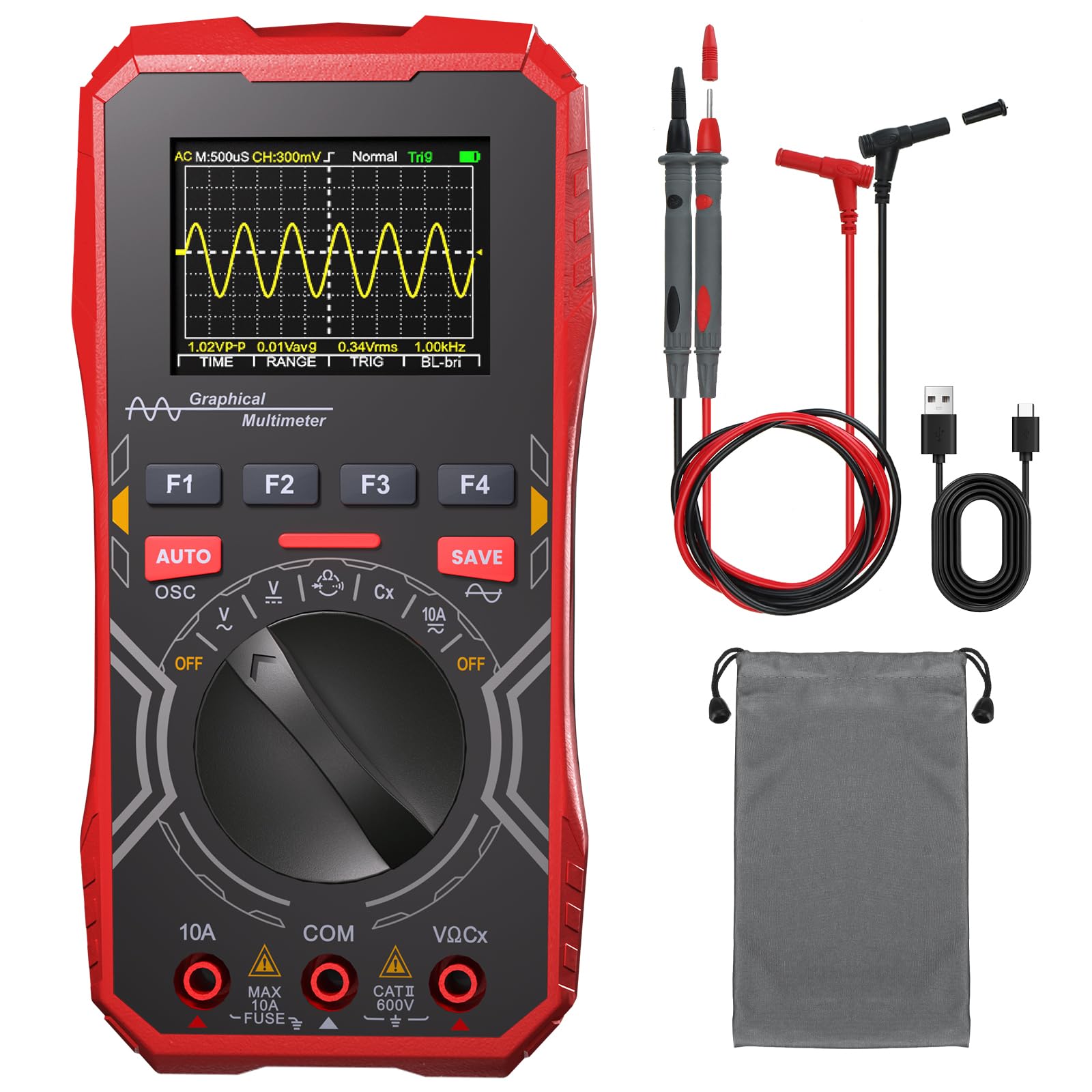 2-in-1 Handoszilloskop Multimeter mit 1MHz Bandbreite, Tragbares Digitales Oszilloskop und Auto-Bereich Multimeter Kombi, 2,4" LCD Display für Elektronik DIY, Lernen & Reparatur