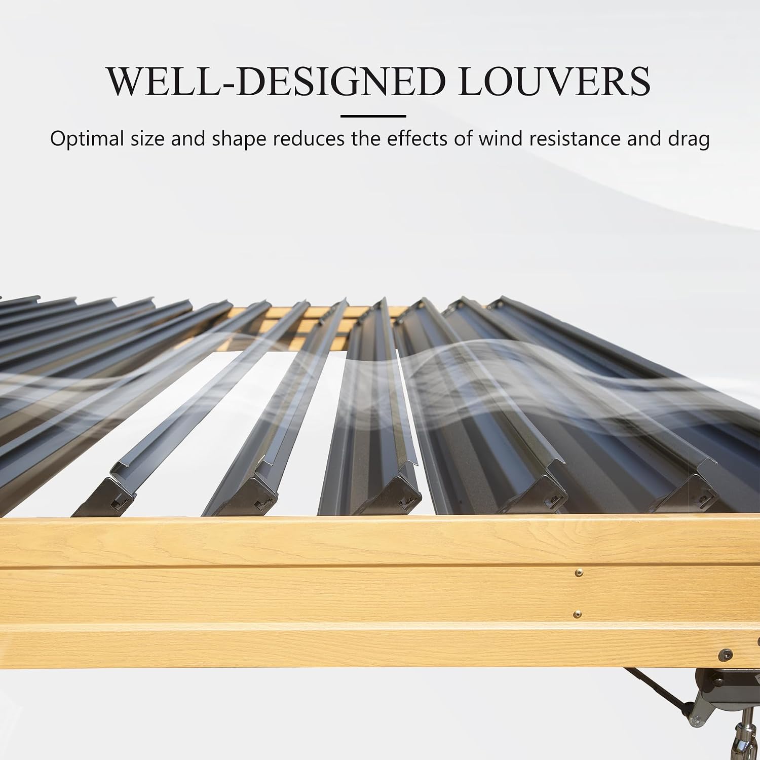 Domi Louvered Pergola 10x20FT, Outdoor Wood Grain Pergola Aluminum Frame with Adjustable Rainproof Metal Roof, Permanent Sun Shade with Drainage System for Deck Garden Yard