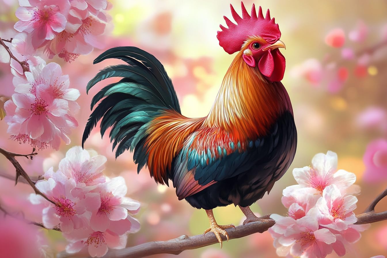 Puzzles for Adults Blossom Rooster Jigsaw Puzzle for Adults Elderly Wooden Puzzle Challenging Family Activity Game Gift for Family Friends Men Women Seniors 1000 Pcs