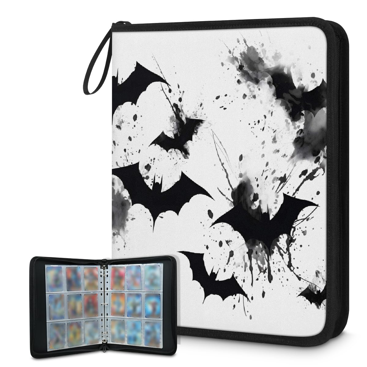 Raccoglitore per carte collezionabili con 9 tasche, per Halloween, nero, con maniche rimovibili, impermeabile, con cerniera, 50 pagine, capacità 900 carte