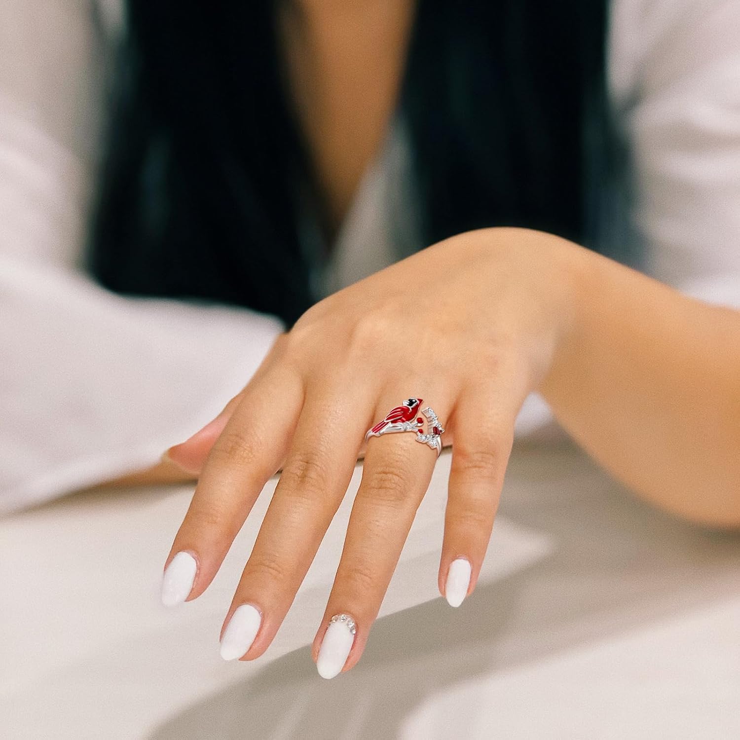 Sterling Silver Red Cardinal Jewelry Bracelet Ring Necklace Women Adjustable Cardinals Memorial Jewelry Sympathy Gift for Family