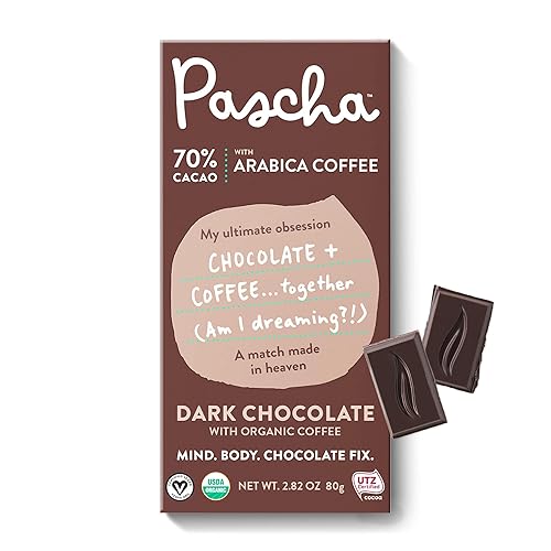 Pascha Barras de chocolate negro orgánico 70% cacao con café arábica, UTZ, sin gluten y sin OMG, 2.8 onzas, paquete de 10