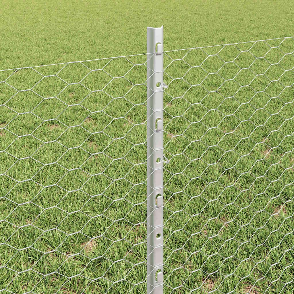 Recinzione da giardino con pali, 10 x 0,6 m, recinzione esagonale in acciaio zincato a caldo, stabile recinzione da giardino per esterni, colore argento