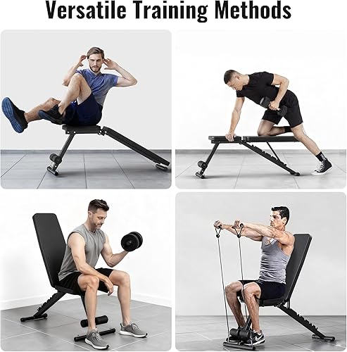 Miniatura 7 de Banco de pesas ajustable para ejercicio con mancuernas de gimnasio en casa, banco plano de inclinación estable de 600 libras para entrenamiento de