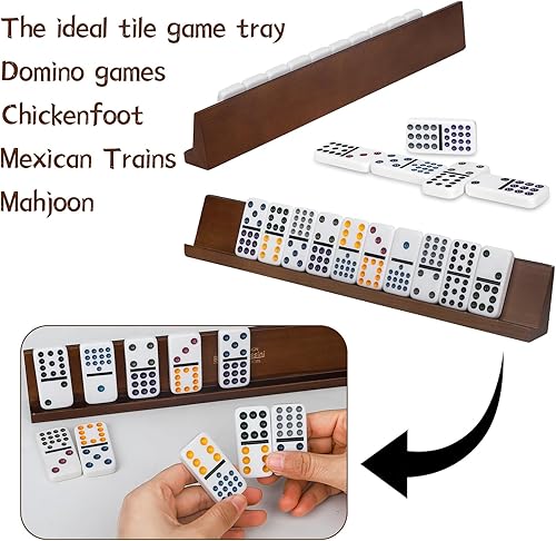 Miniatura 3 de Bucher&Rossini Juego de 4 estantes de dominó, soportes de madera para azulejos de dominó para ChickenFoot Mexican Train Ideal Family Game Opción