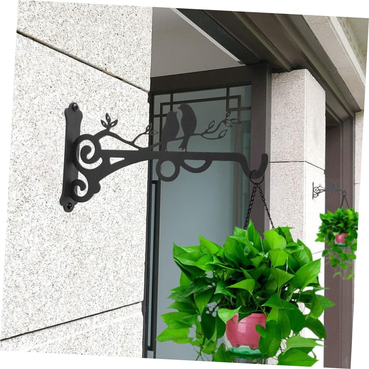 Ganchos para Colgar Cestas y Macetas de Hierro Negro, Soporte Resistente y Anticorrosivo para Balcón, Decoración Exterior 2 Piezas