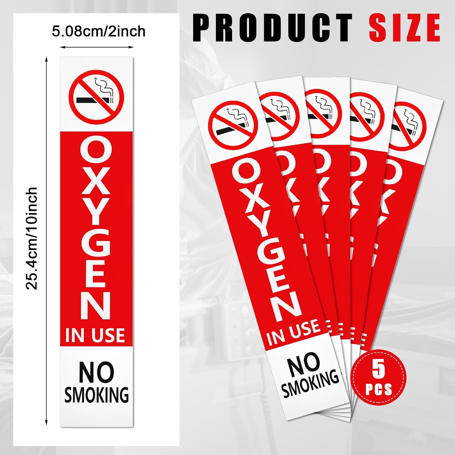Kingdder 5 Pcs Oxygen in Use Magnetic Sign 10"x2" Large No Smoking Safety Tags Labels for Home Hospitals Clinics Nursing Room Laboratories Door Outdoor Indoor Display, Magnetic Surface PVC Coating