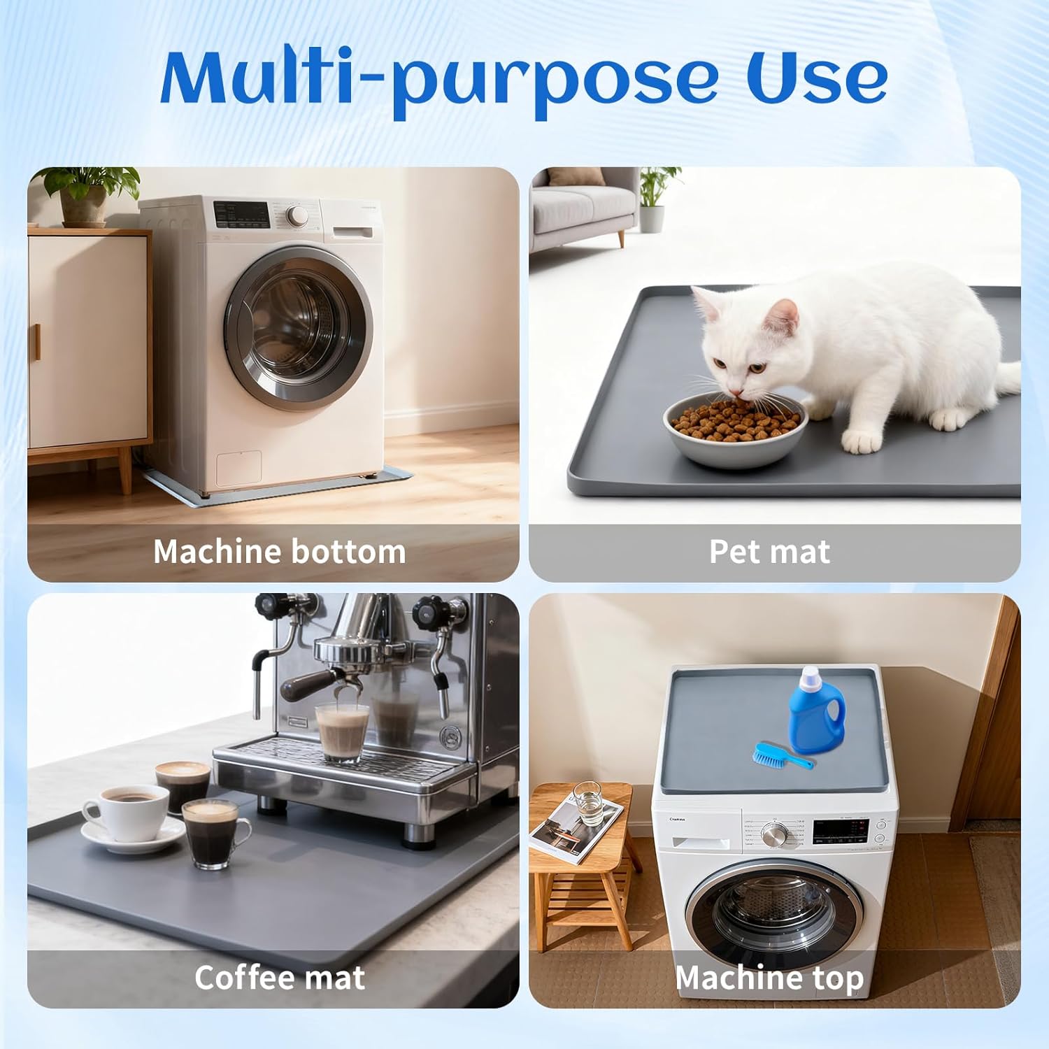 27×27inch Washing Machine Drain Pan Silicone mat Non-Slip Washing Machine Tray With Raised Edge for Floor Protection Multi-function Waterproof Pad (Grey)