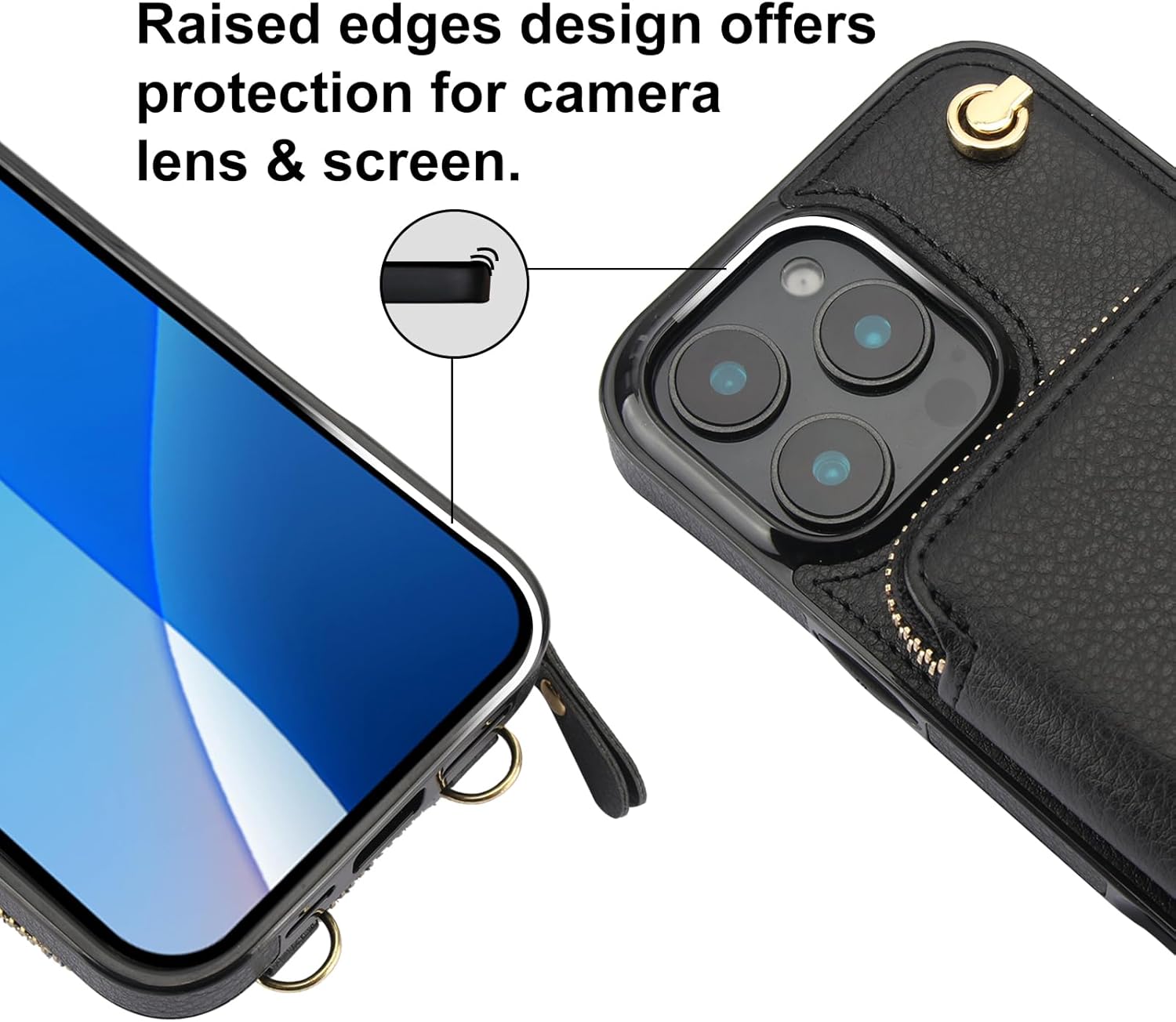 Bocasal Crossbody Wallet Case for iPhone 16 Pro Max, RFID Blocking Leather Purse Case with Card Holder, Protective Handbag Flip Cover with Zipper Wrist Strap Lanyard for Women 5G 6.9 Inch (Black) | RFID Blocking, Leather, Purse Case, Card Holder, Protective, Handbag Flip Cover - Image 7