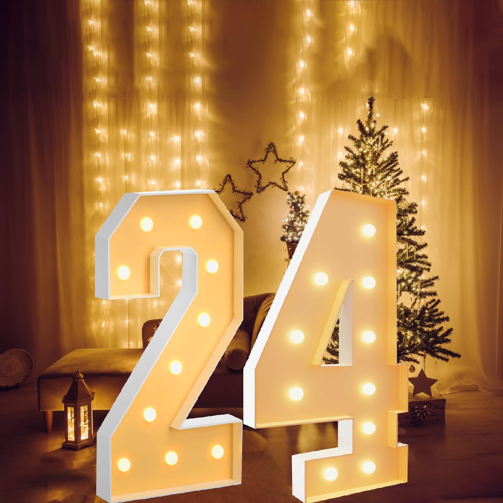 Letrero Luminoso con números de marquesina de 2,3 pies: Letras Grandes iluminadas for Decoraciones de Fiestas: Bodas, cumpleaños, Baby Shower, Aniversarios, graduaciones(Number 24,3.3ft)