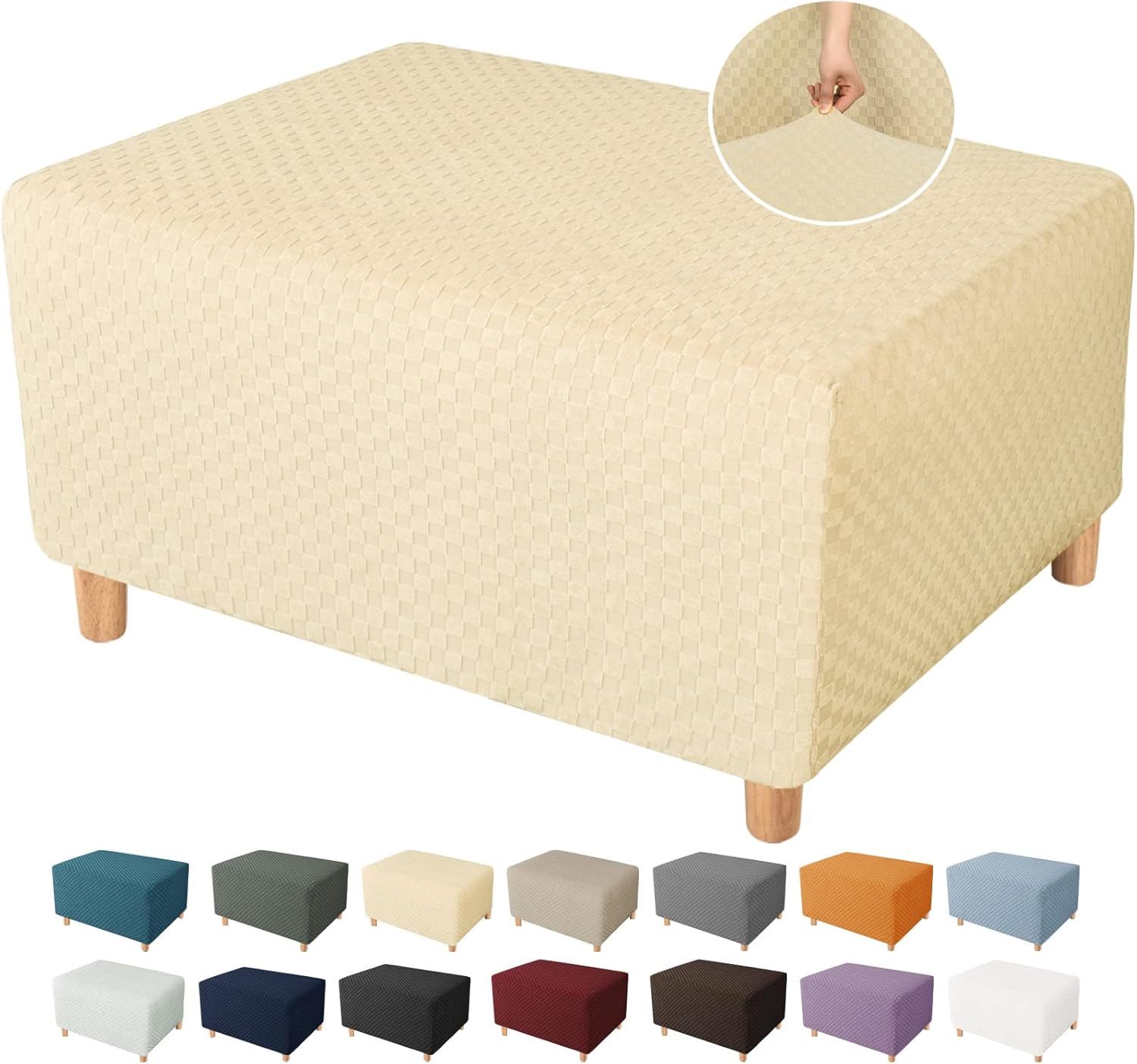YEMYHOM Ottoman Cover Latest Jacquard Design High Stretch Folding Storage Footstool Protector Rectangle Removable Slipcover (Ottoman Large, Beige)