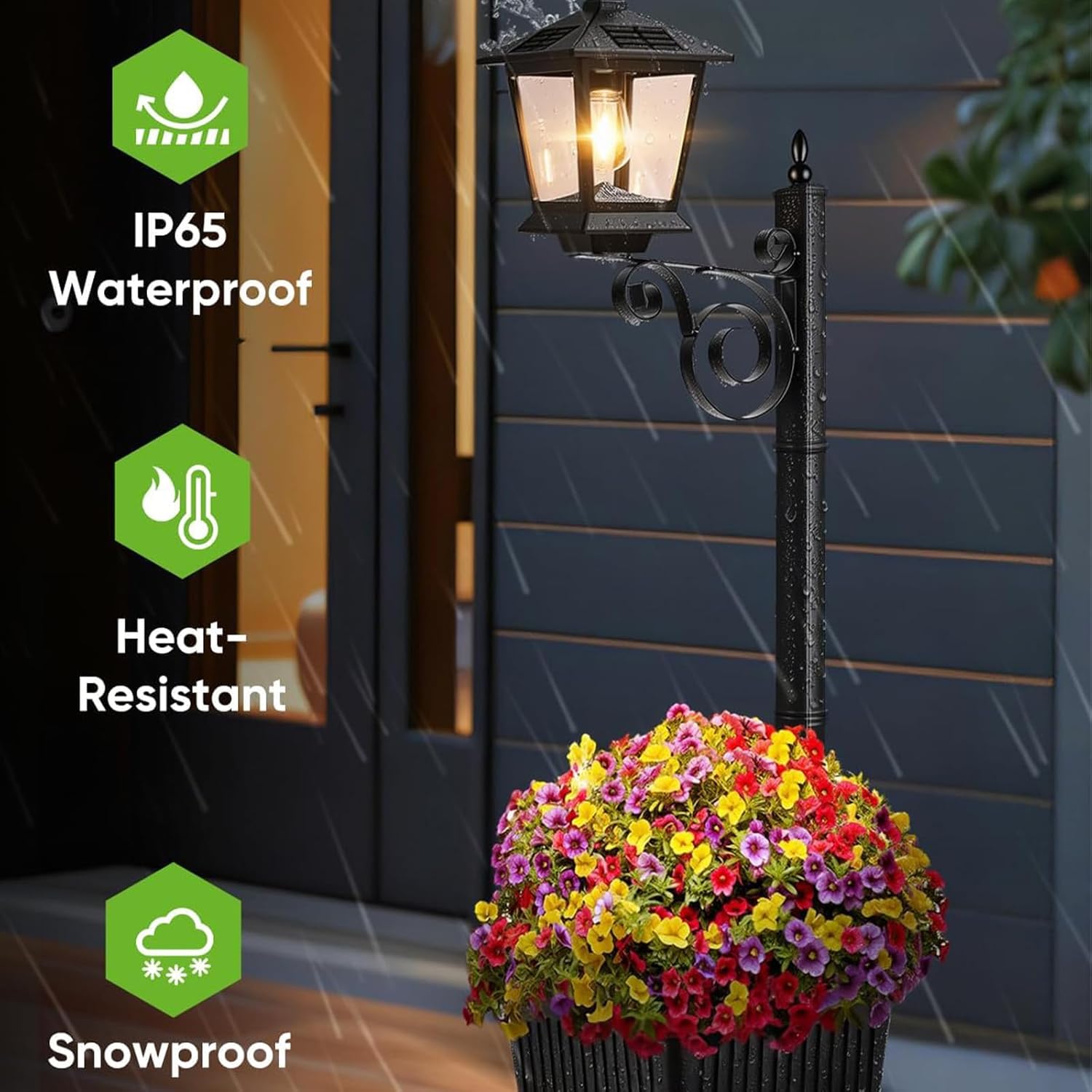 Outdoor Flower Pot 2-in-1 Solar Floor Lamp, 2-in-1 Solar Lamp Post with Planter, IP65 Waterproof Auto On/Off, Freestanding Decorative Light for Garden Patio Front Door Yard (1Pcs)
