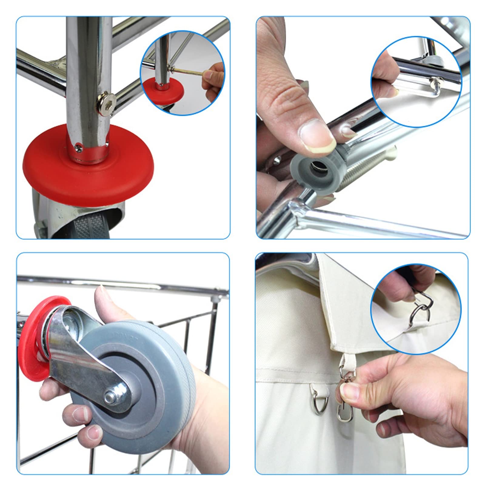 SDdPulse Carrito de lavandería de acero inoxidable resistente con ruedas – Cesta de lavandería comercial con bolsas extraíbles y asa – Cesta clasificadora de ropa móvil para uso doméstico y hotel