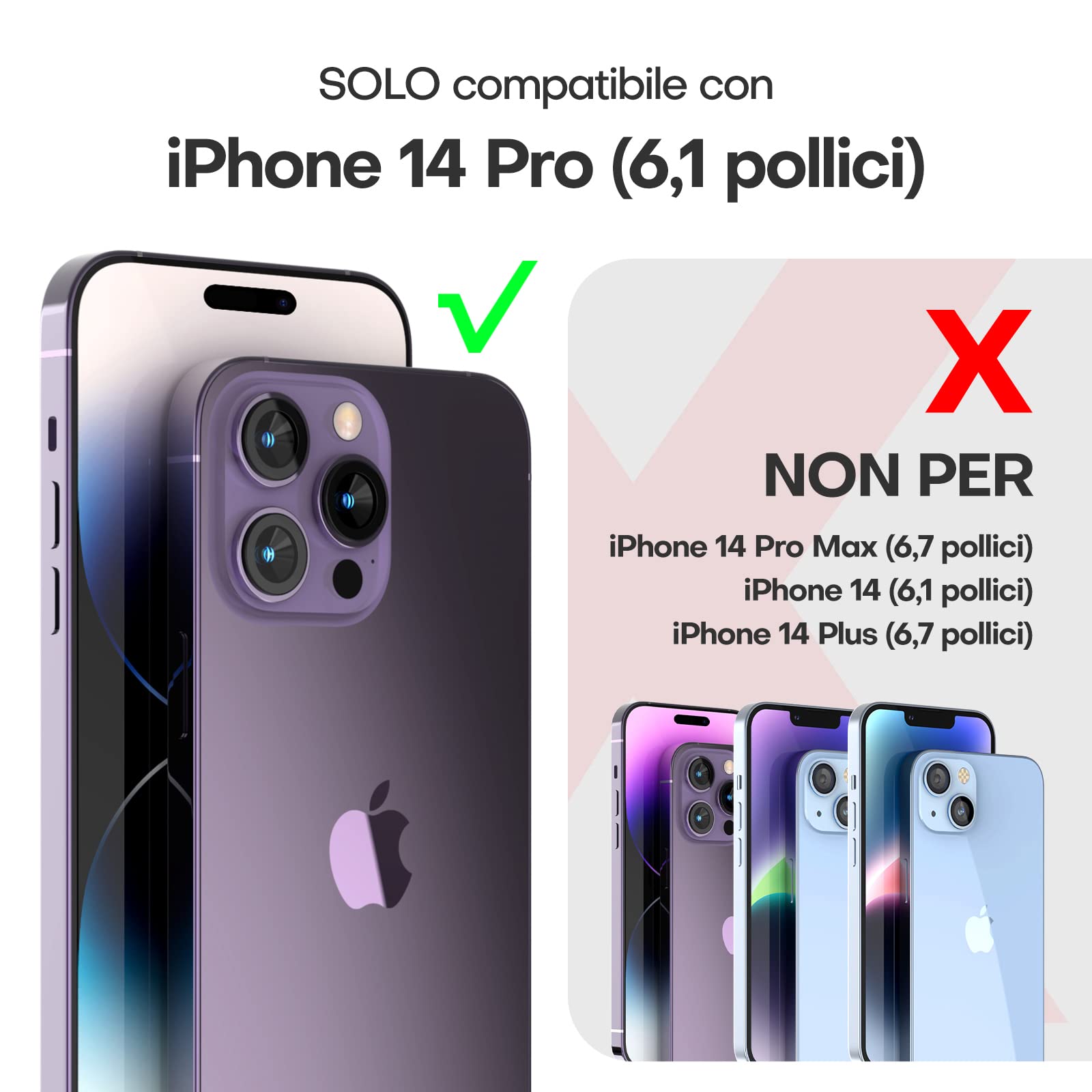 TAURI Cover iPhone 14 Pro, [3 in 1] 1 Custodia [Anti-Yellow] con 2 Pellicole Vetro Temperato, [Compatibile con Magsafe] Custodia Antiurto con Copertura a 360 Gradi - Trasparente