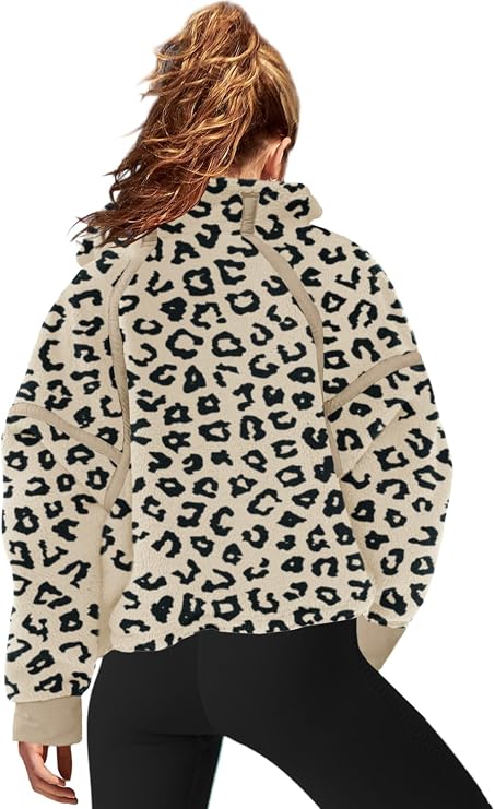 LAMISSCHE Half Zip Sweatshirt Women Oversized Sherpa Jacket V Neck Fleece Pullover Hoodie with Pockets
