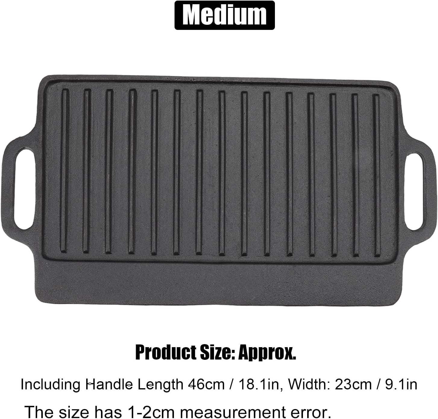 Grill Griddle, Household Cast Iron Teppanyaki Plate Thickened Rectangular Double Sided Barbecue Grill (46x23CM/18.1x9.1in)