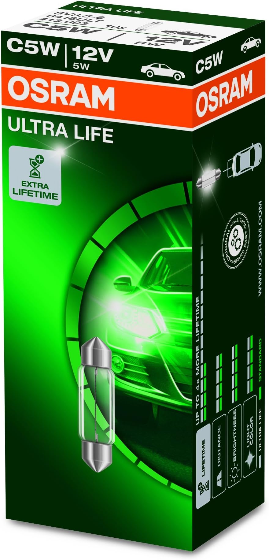 ULTRA LIFE C5W halogen, interior lighting, 6418ULT, 12 V passenger car, folding carton box (10 units)